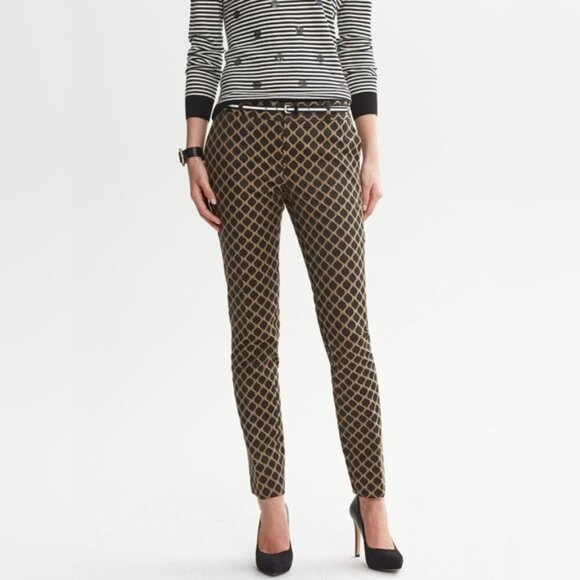 Banana Republic Camden Cotton Champagne Jacquard Tapered Ankle Trousers 8 - Picture 1 of 8